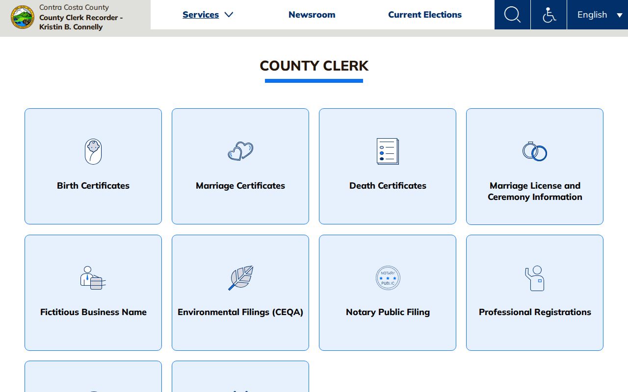 Martinez public records page for Contra Costa vital and clerk services