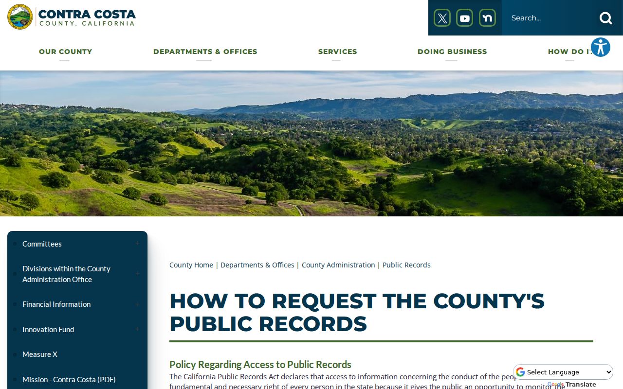 Martinez public records request instructions from Contra Costa County