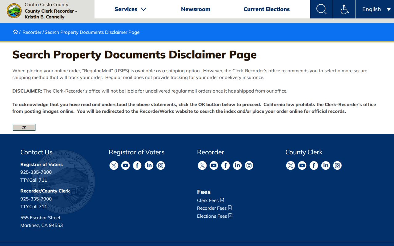 Martinez public records entry page for RecorderWorks property documents