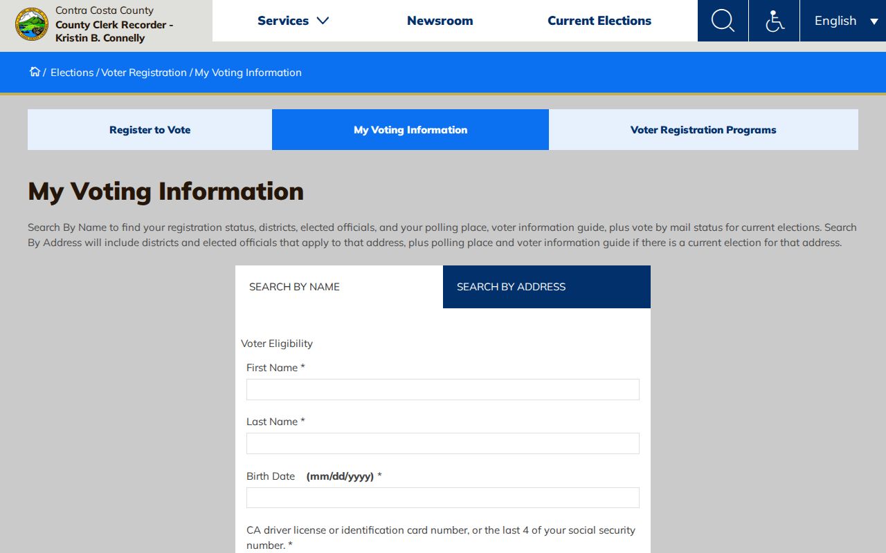 Martinez voter records lookup fields on Contra Costa My Voting Information